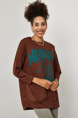 Kahverengi Baskılı Detaylı Kapüşonlü Sweatshirt 3YXK8-47143-18 - 6