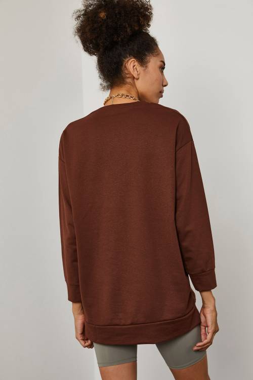 Kahverengi Baskılı Detaylı Kapüşonlü Sweatshirt 3YXK8-47143-18 - 7