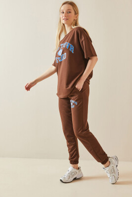 Kahverengi Baskılı Oversize Eşofman Takımı 5YXK8-48086-18 - 3