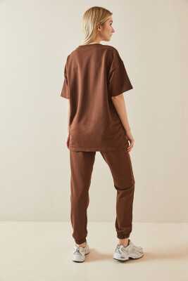 Kahverengi Baskılı Oversize Eşofman Takımı 5YXK8-48086-18 - 6