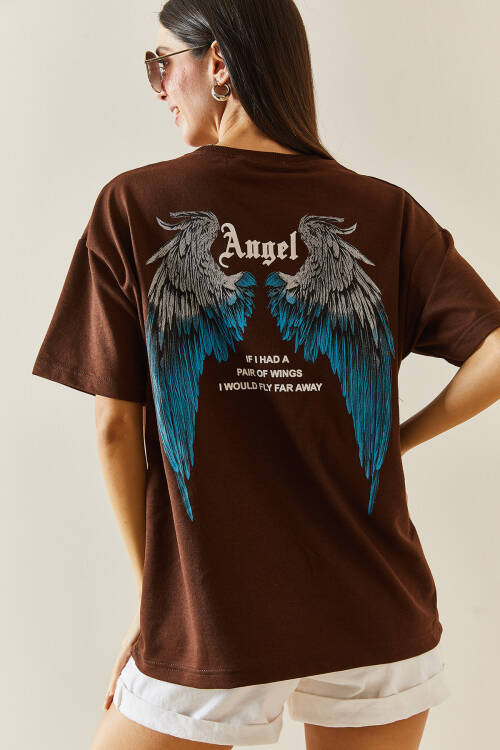 Kahverengi Bisiklet Yaka Baskılı Tişört 5YXK1-48334-18 - 7