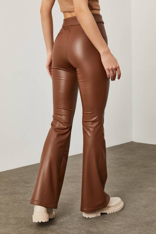 Kahverengi Deri İspanyol Paça Pantolon 2KXK5-45581-18 - 8
