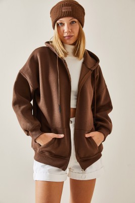 Kahverengi Fermuarlı & Kapüşonlü Sweatshirt 4KXK8-47606-18 - 4