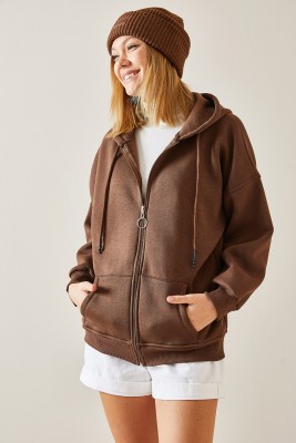 Kahverengi Fermuarlı & Kapüşonlü Sweatshirt 4KXK8-47606-18 - 7