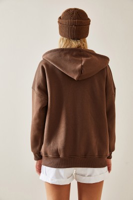 Kahverengi Fermuarlı & Kapüşonlü Sweatshirt 4KXK8-47606-18 - 8