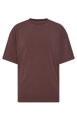 XHAN - Kahverengi Kalın Ribanalı Oversize T-Shirt 2YXE2-45947-18