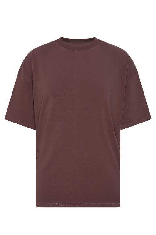 Kahverengi Kalın Ribanalı Oversize Tişört 2YXE2-45947-18 - 1