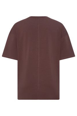 Kahverengi Kalın Ribanalı Oversize Tişört 2YXE2-45947-18 - 2