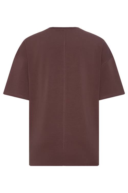 Kahverengi Kalın Ribanalı Oversize Tişört 2YXE2-45947-18 - 2