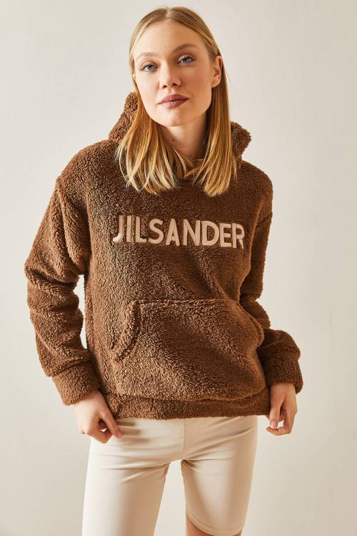 Kahverengi Kanguru Cepli & Kapüşonlu Peluş Sweatshirt 4KXK8-47856-18 - 4