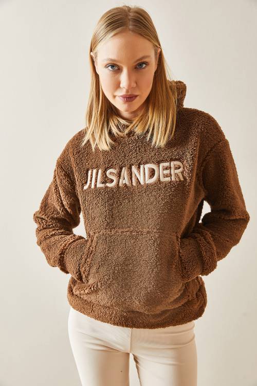 Kahverengi Kanguru Cepli & Kapüşonlu Peluş Sweatshirt 4KXK8-47856-18 - 5