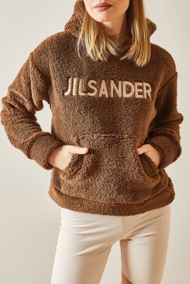 Kahverengi Kanguru Cepli & Kapüşonlu Peluş Sweatshirt 4KXK8-47856-18 