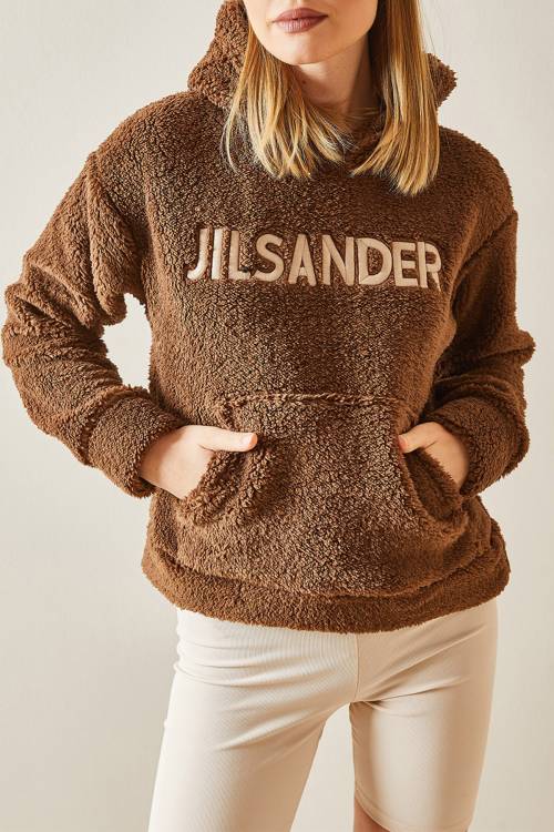 Kahverengi Kanguru Cepli & Kapüşonlu Peluş Sweatshirt 4KXK8-47856-18 - 1