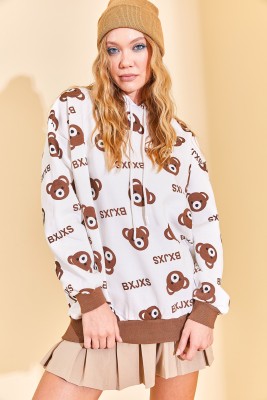 Kahverengi Kapüşonlü Ayıcık Desenli Sweatshirt 3KXK8-46624-18 - 1