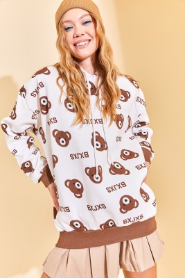 Kahverengi Kapüşonlü Ayıcık Desenli Sweatshirt 3KXK8-46624-18 - 5