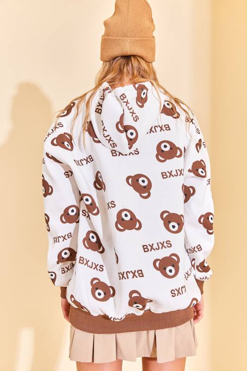 Kahverengi Kapüşonlü Ayıcık Desenli Sweatshirt 3KXK8-46624-18 - 7