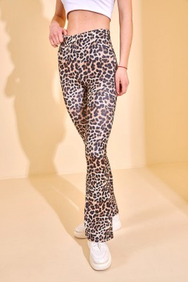 Kahverengi Leopar Desenli İspanyol Paça Tayt 2KXK5-46028-18 - 6