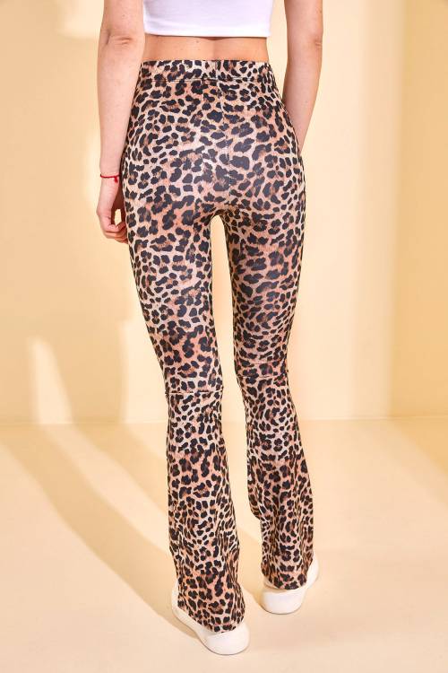 Kahverengi Leopar Desenli İspanyol Paça Tayt 2KXK5-46028-18 - 7