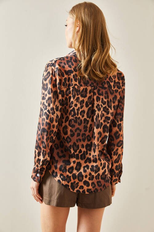 Kahverengi Leopar Desenli Polo Yaka Gömlek 5YXK2-48241-18 - 6