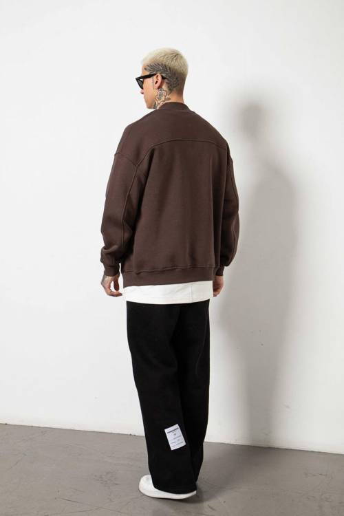 Kahverengi Oversize Basic Kolej Ceket 3KXE5-46524-18 - 4