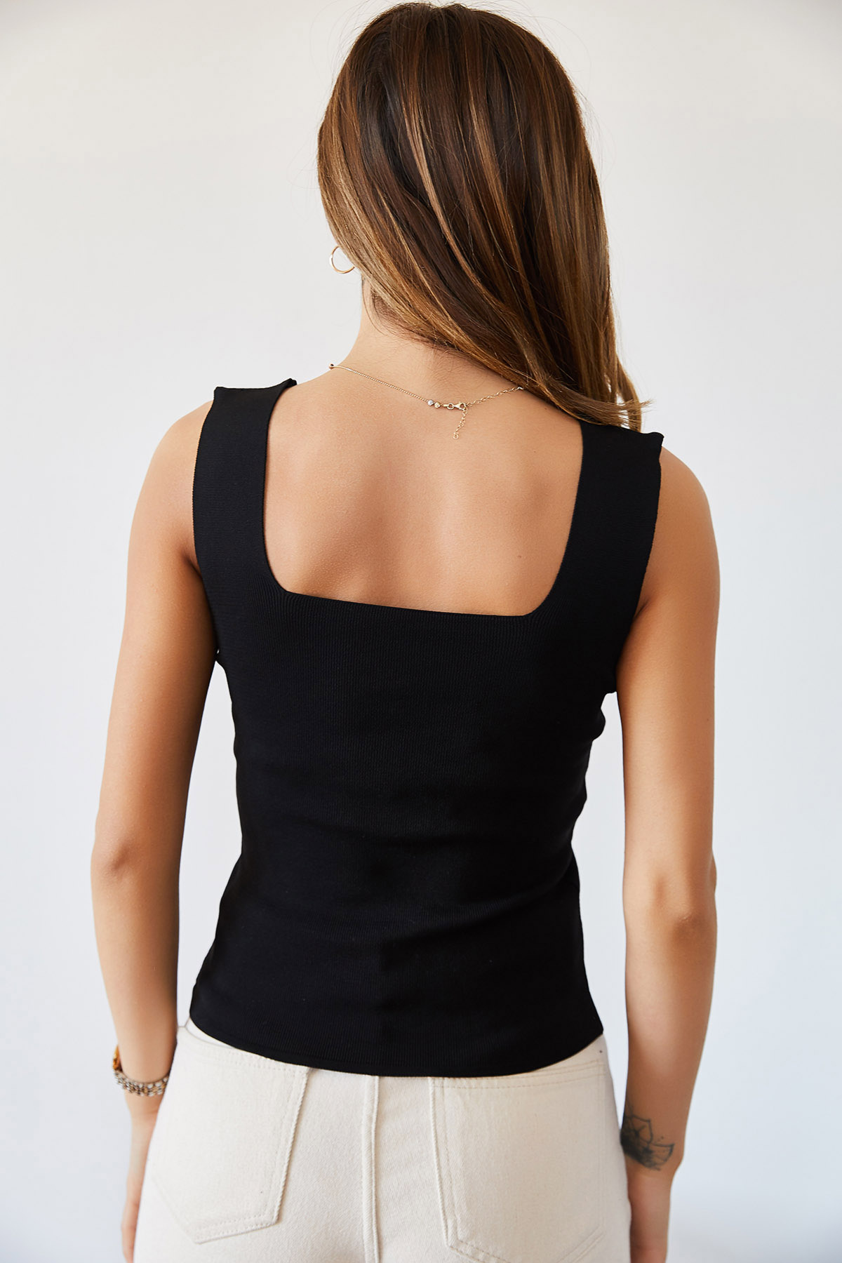 Siyah Kare Yaka Likralı Bluz 0YXK2-43398-02 - 3