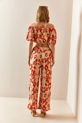 Kiremit Desenli & Dokulu Crop İkili Takım 3YXK8-47340-16 - 4