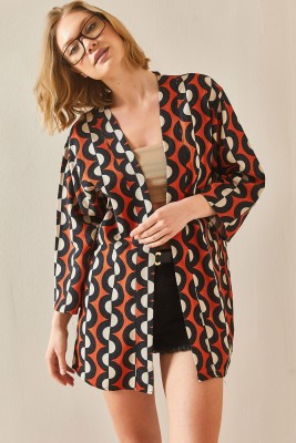 XHAN - Kiremit Desenli Keten Kimono 3YXK4-47091-16
