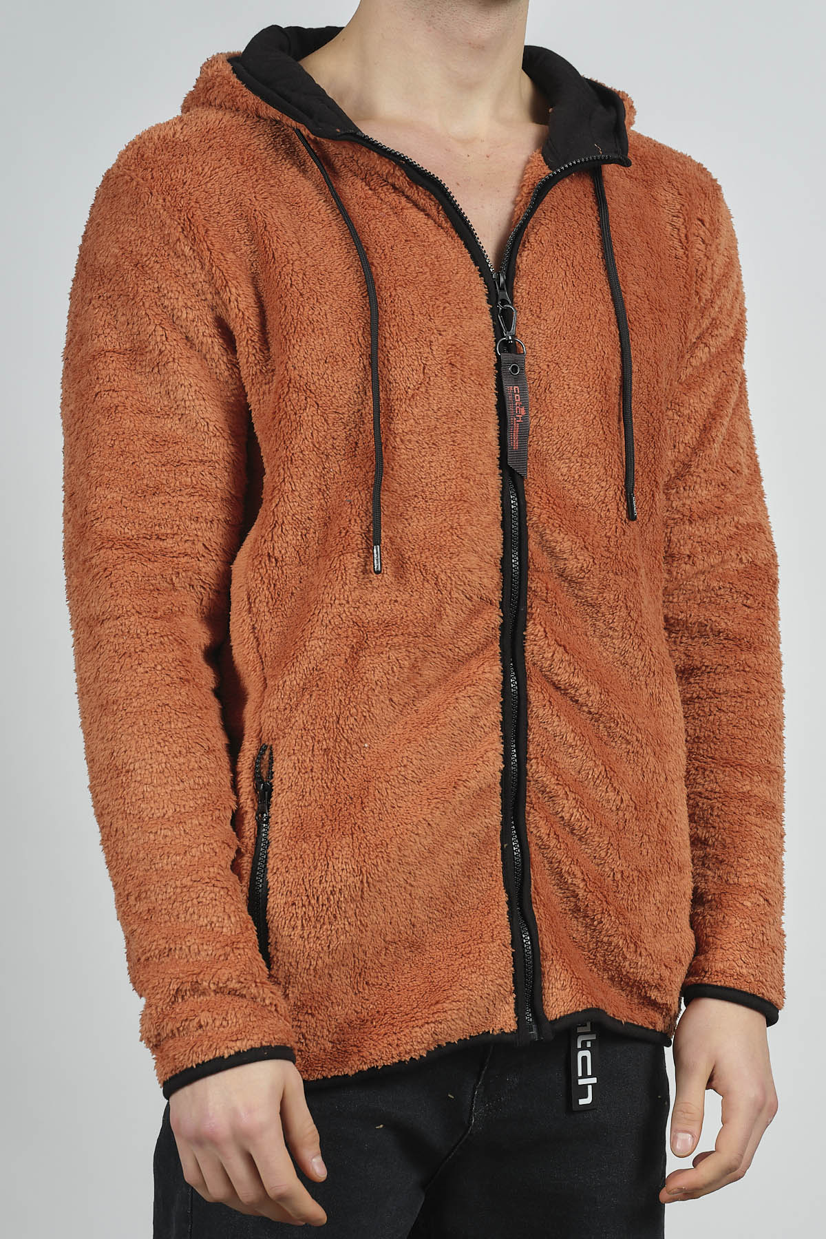 Kiremit Fermuarlı Kapüşonlu Peluş Sweat 1KXE8-44271-16 
