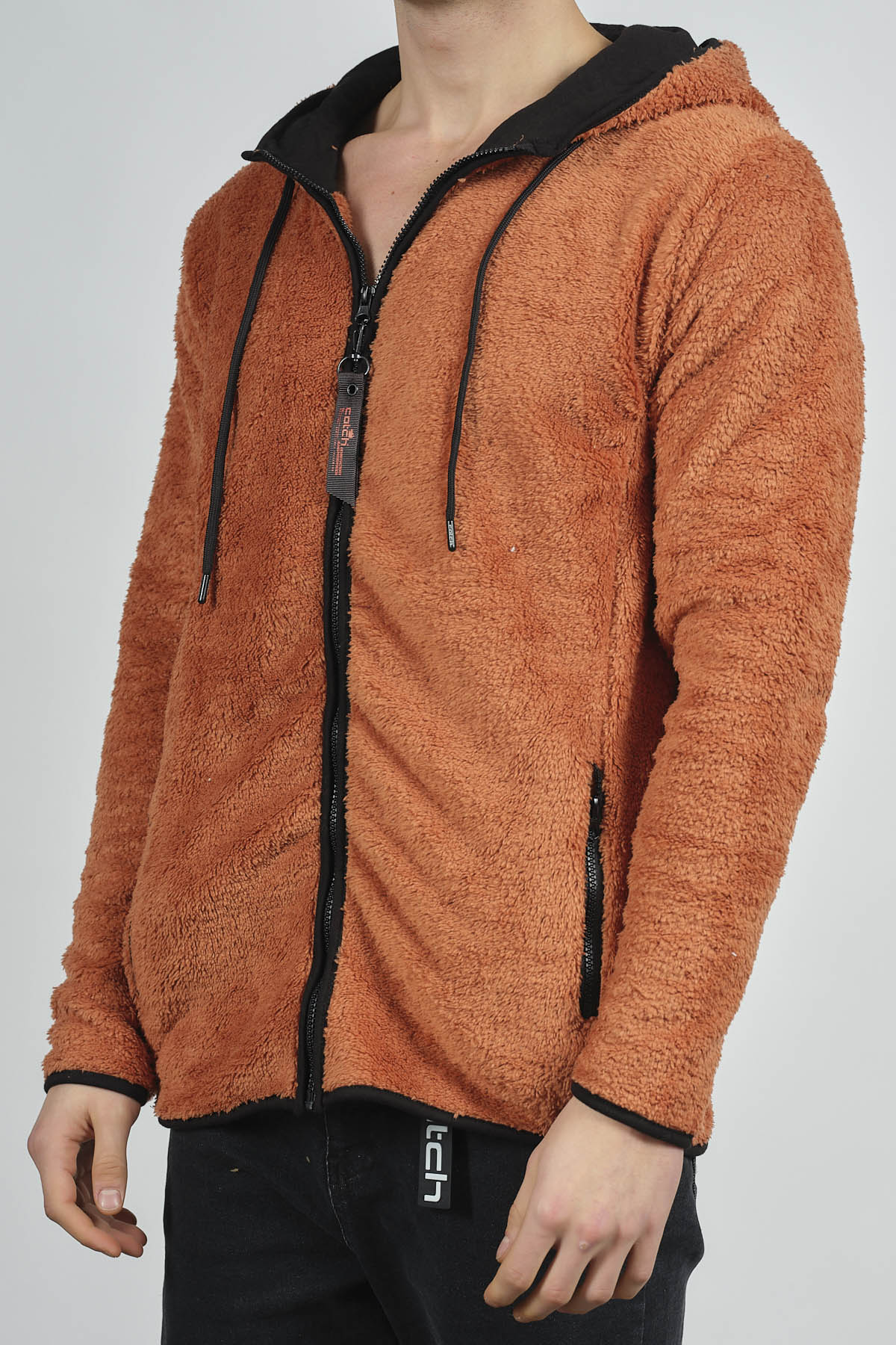 Kiremit Fermuarlı Kapüşonlu Peluş Sweat 1KXE8-44271-16 - 2