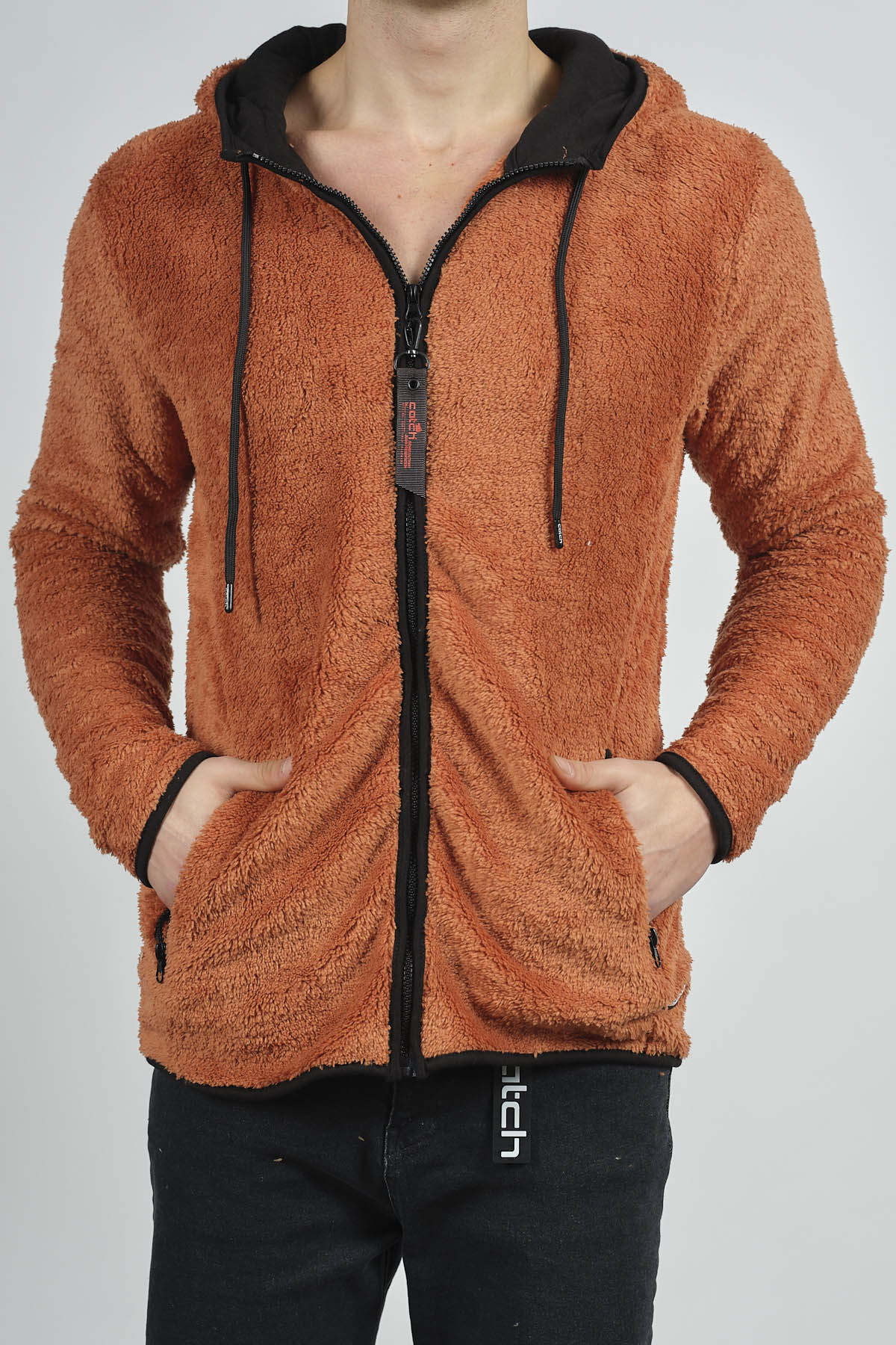 Kiremit Fermuarlı Kapüşonlu Peluş Sweat 1KXE8-44271-16 - 3