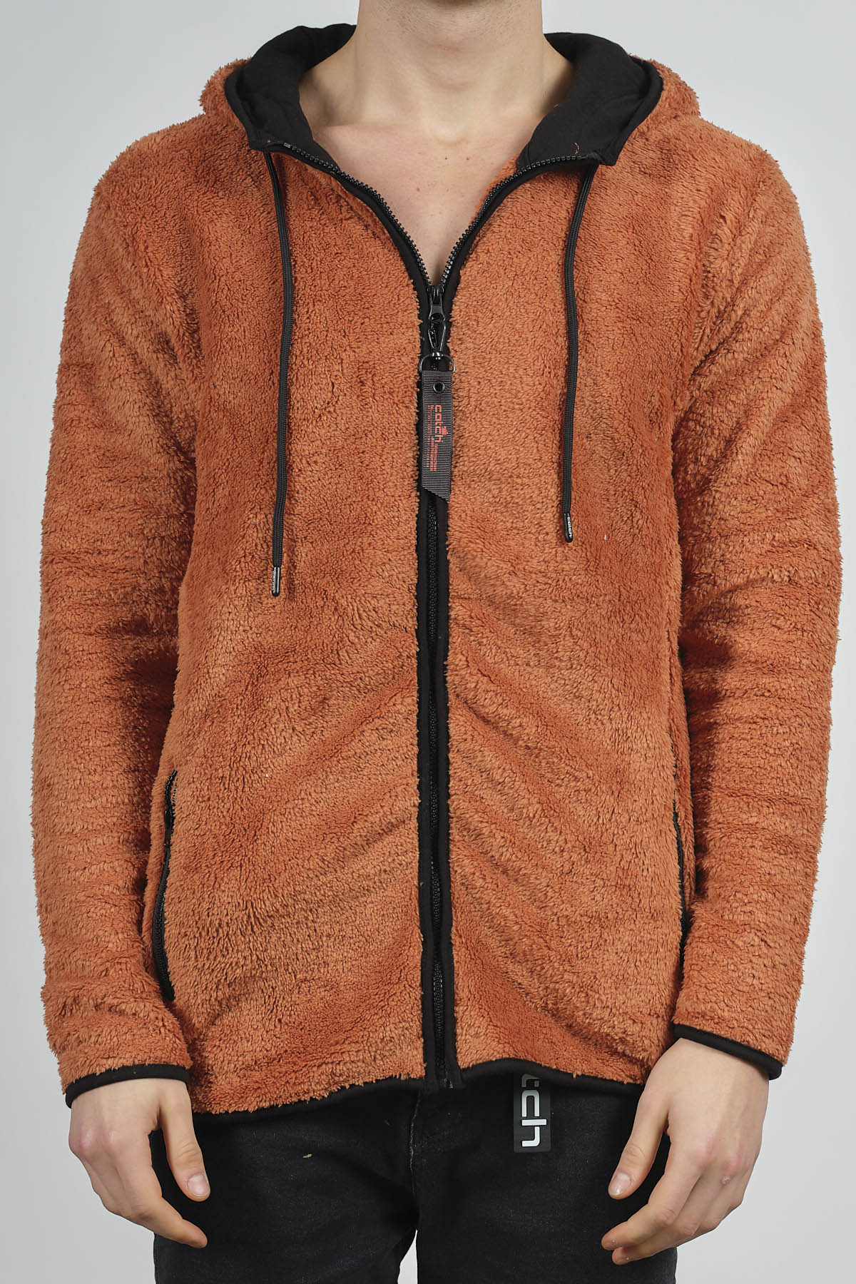 Kiremit Fermuarlı Kapüşonlu Peluş Sweat 1KXE8-44271-16 - 5