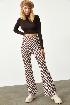 Kiremit Geometrik Desenli Çok Renkli Yüksek Bel İspanyol Paça Pantolon 2KXK5-45734-16 - 4