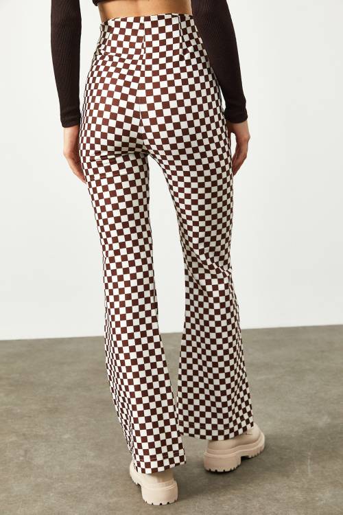 Kiremit Geometrik Desenli Çok Renkli Yüksek Bel İspanyol Paça Pantolon 2KXK5-45734-16 - 6