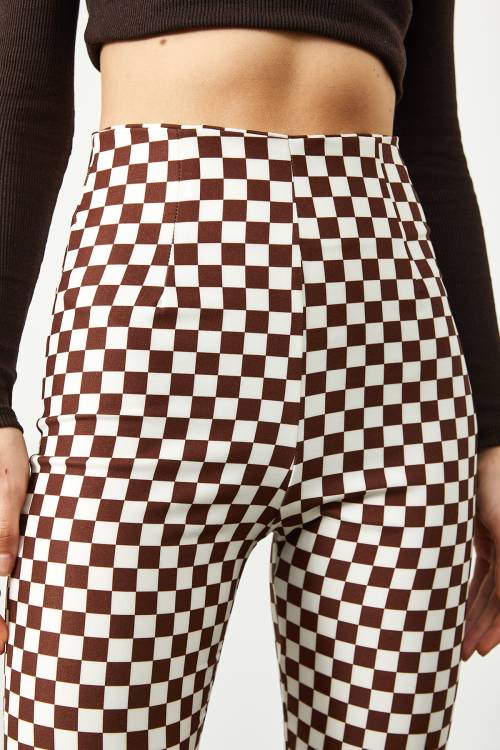 Kiremit Geometrik Desenli Çok Renkli Yüksek Bel İspanyol Paça Pantolon 2KXK5-45734-16 - 7