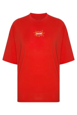 XHAN - Kırmızı Arkası Baskılı Oversize T-Shirt 2YXE2-45951-04