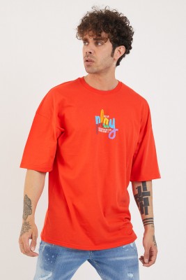 XHAN - Kırmızı Baskılı Oversize T-Shirt 1YXE1-44878-04
