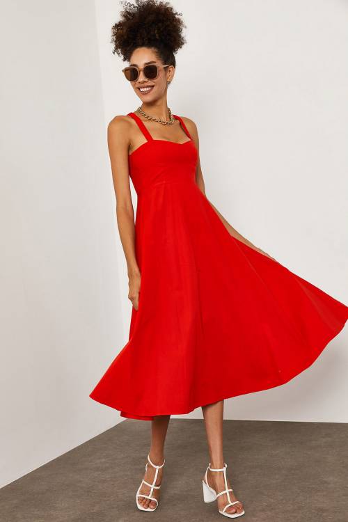 Kırmızı Dikişli Pamuk Elbise 1YXK6-45250-04 - 2