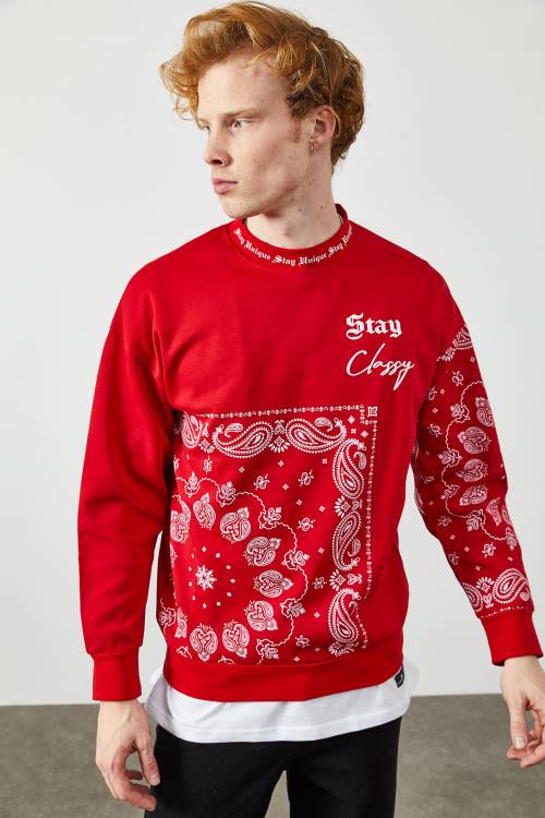 Kırmızı Etnik Desenli Sweatshirt 2KXE8-45350-04 - 2