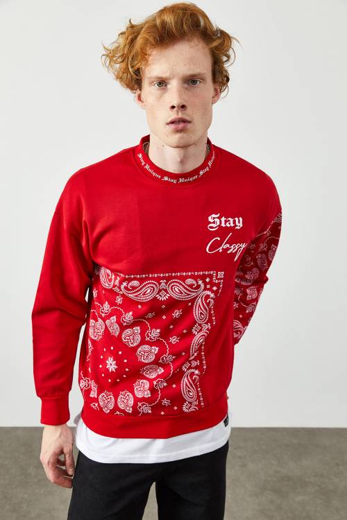 Kırmızı Etnik Desenli Sweatshirt 2KXE8-45350-04 - 4