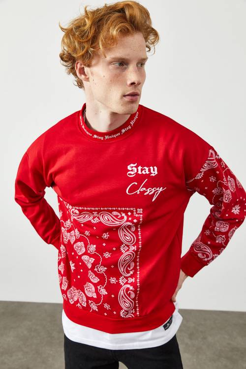Kırmızı Etnik Desenli Sweatshirt 2KXE8-45350-04 - 5