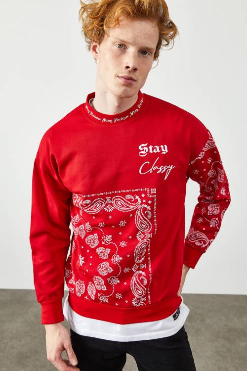 Kırmızı Etnik Desenli Sweatshirt 2KXE8-45350-04 - 6