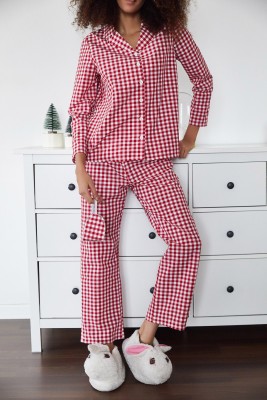 Kırmızı Göz Bantlı Kareli Dokuma Pijama Takımı 2KXK8-45863-04 - 4