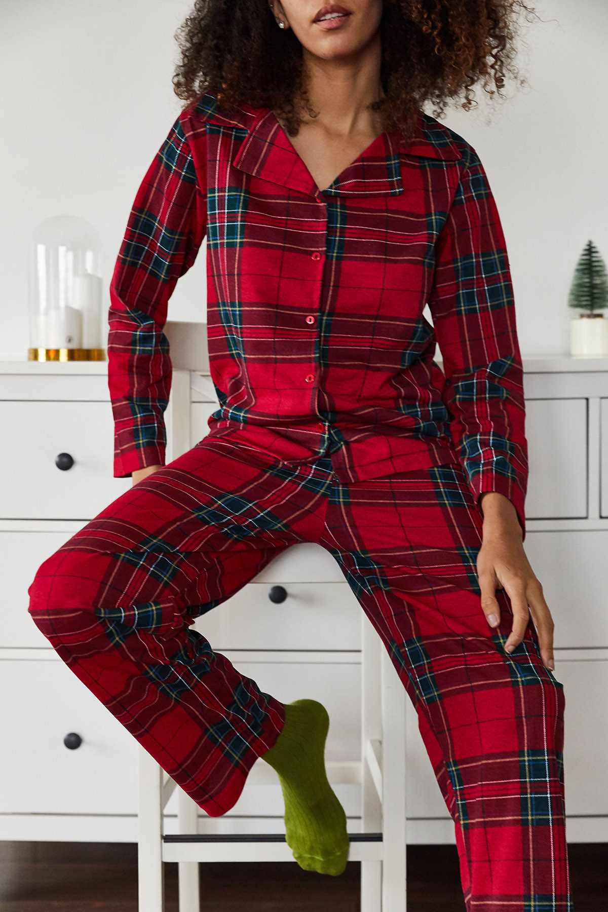Kırmızı Kareli Örme Pijama Takımı 1KXK8-44695-04 