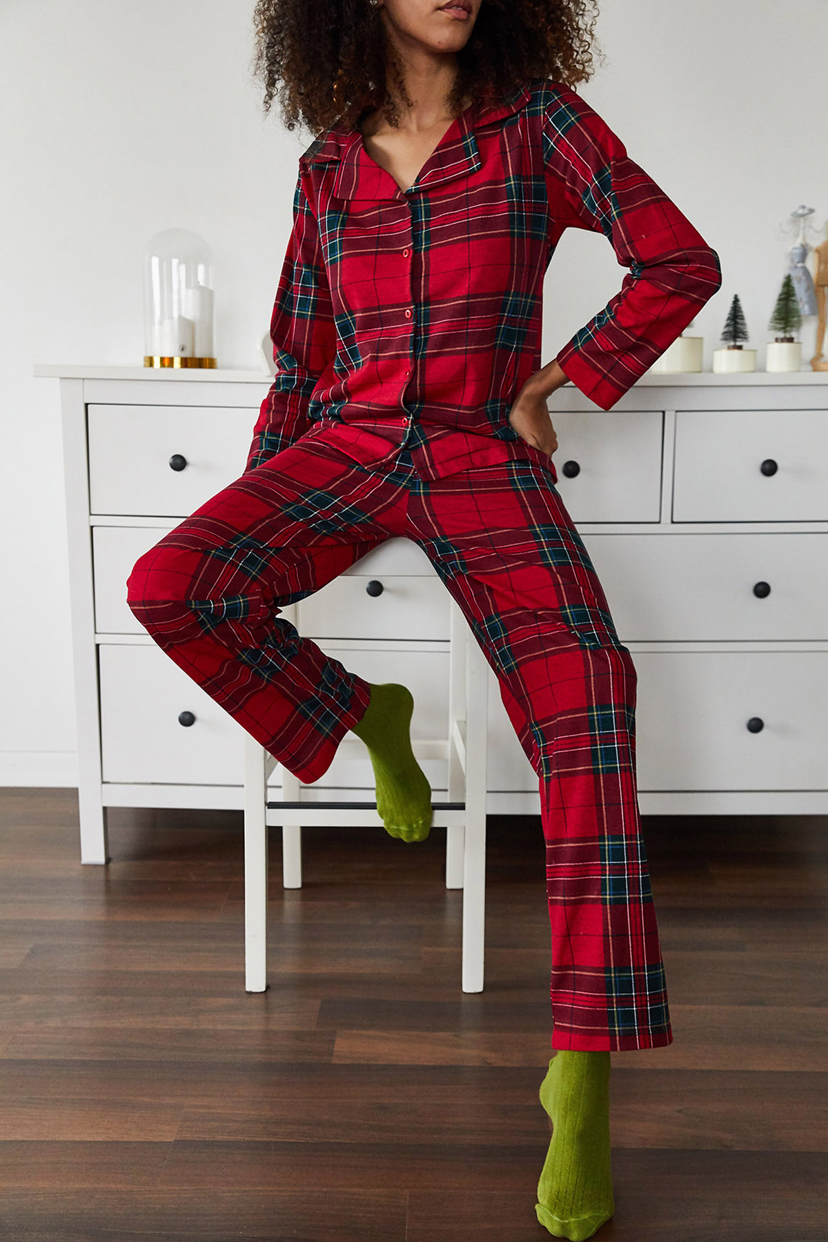 Kırmızı Kareli Örme Pijama Takımı 1KXK8-44695-04 - 2