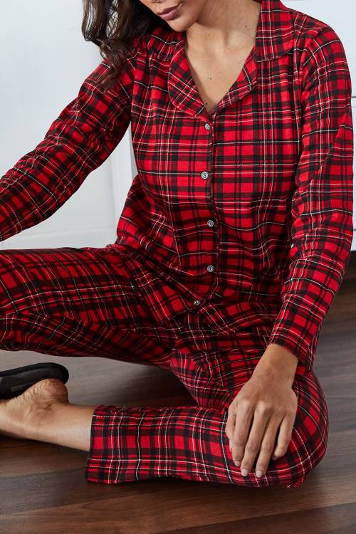 Kırmızı Kareli Örme Pijama Takımı 1KZK8-11024-04 - 1