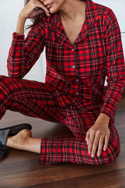 Kırmızı Kareli Örme Pijama Takımı 1KZK8-11024-04 - 2
