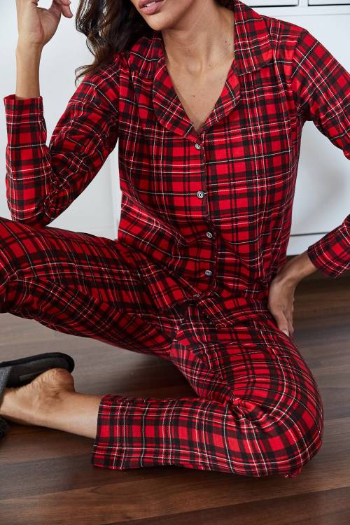 Kırmızı Kareli Örme Pijama Takımı 1KZK8-11024-04 - 3