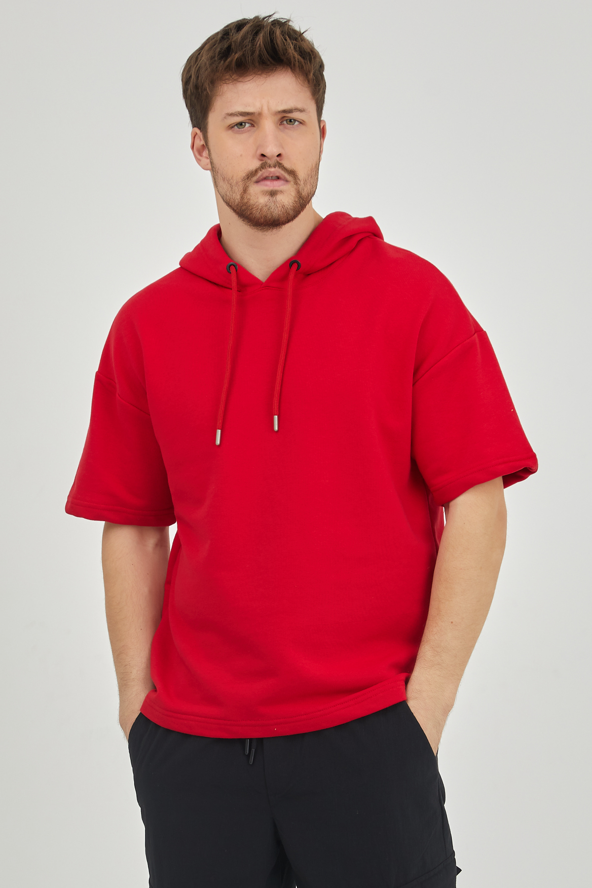 Kırmızı Kısa Kol Kapüşonlu Sweatshirt 1KXE8-44654-04 - 1