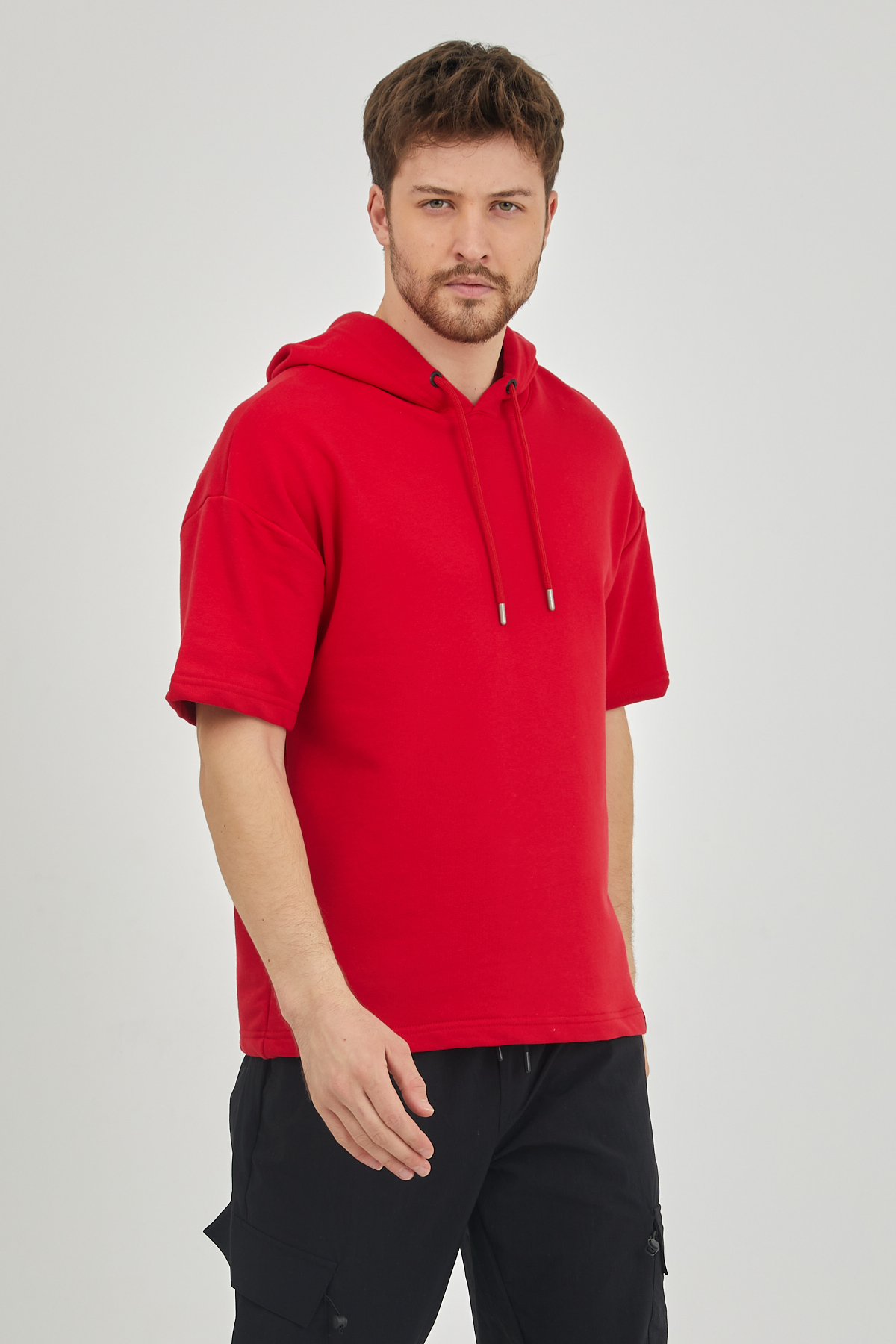 Kırmızı Kısa Kol Kapüşonlu Sweatshirt 1KXE8-44654-04 - 2