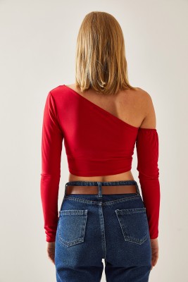 Kırmızı Omuz Dekolteli Crop Bluz 4KXK2-47652-04 - 8